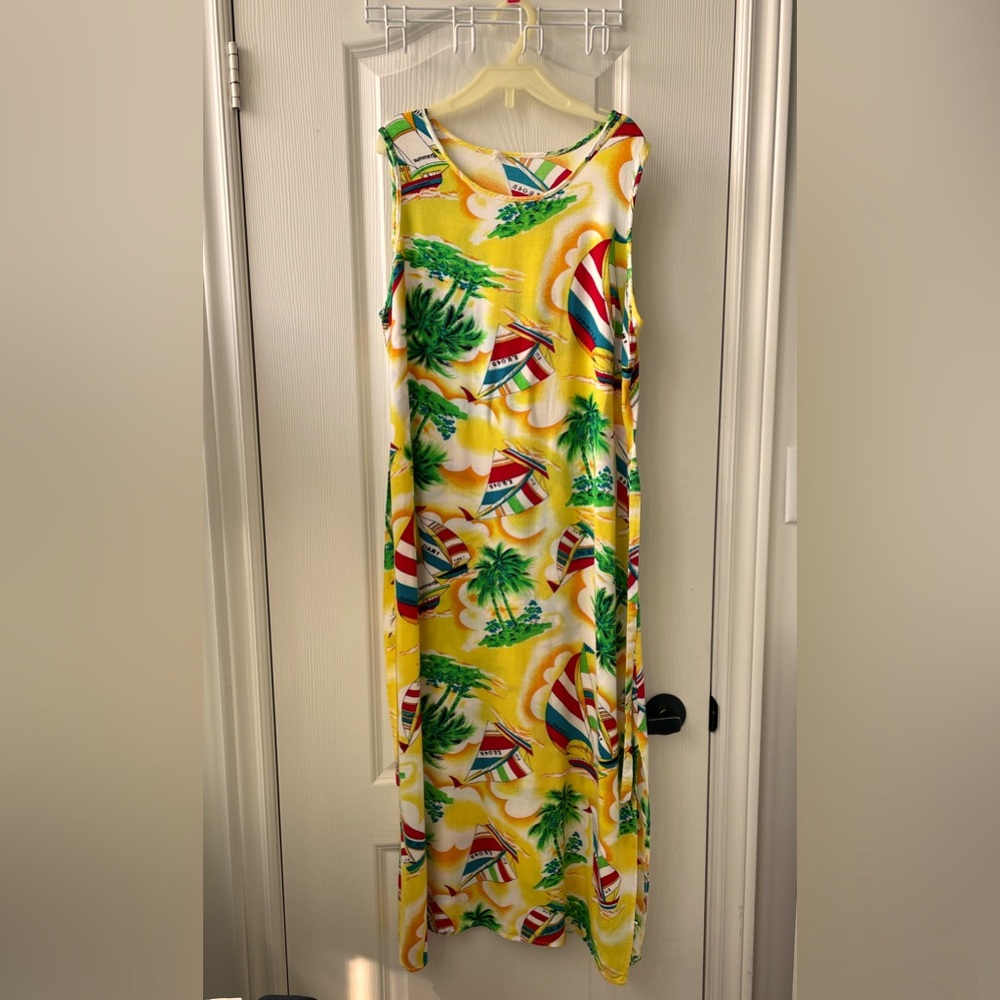 Vintage Tropical Yellow Midi Dress